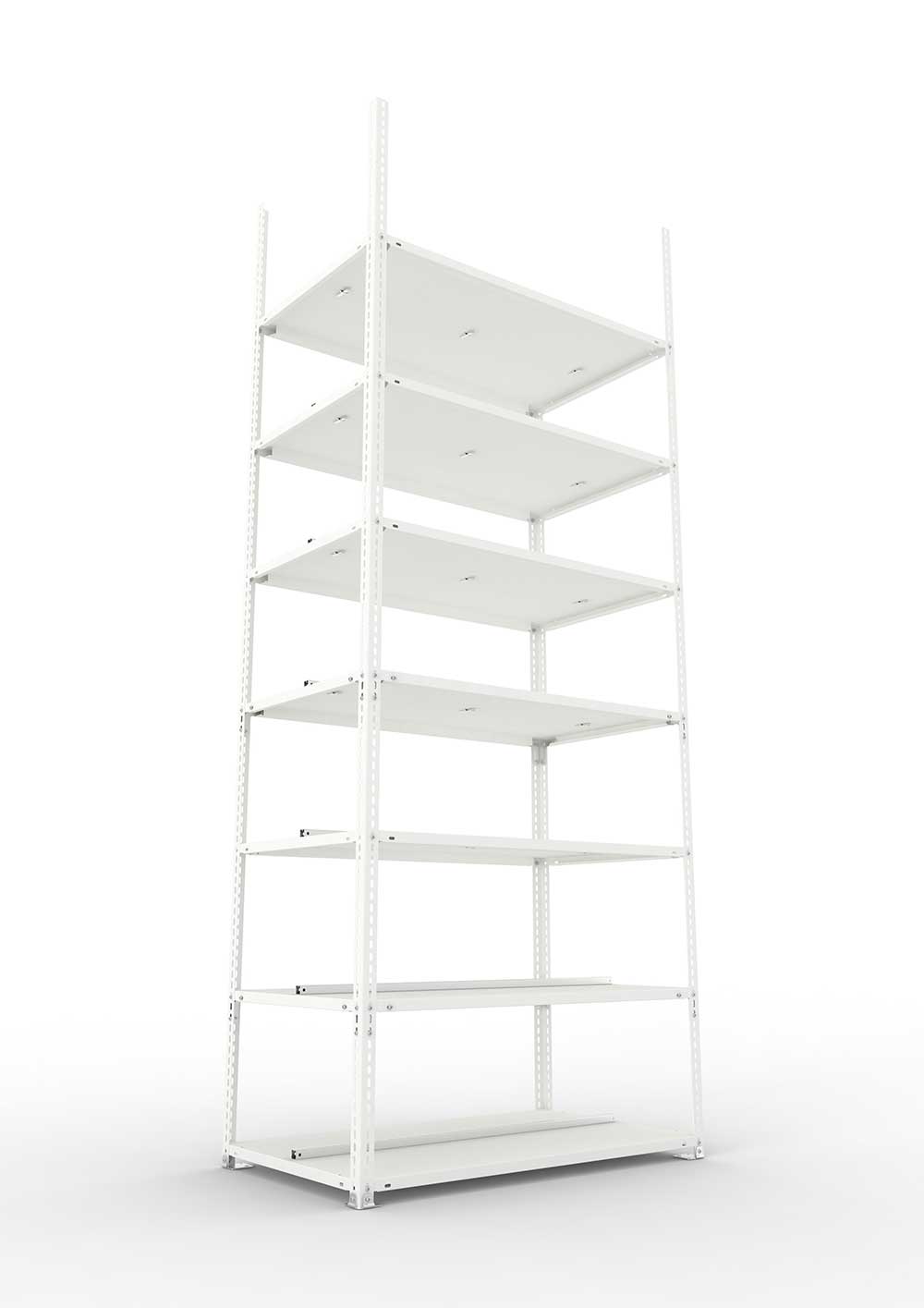 Büroregal Pro Schraubsystem Grundregal – 250×100×60 cm, RAL 7035, doppelseitig