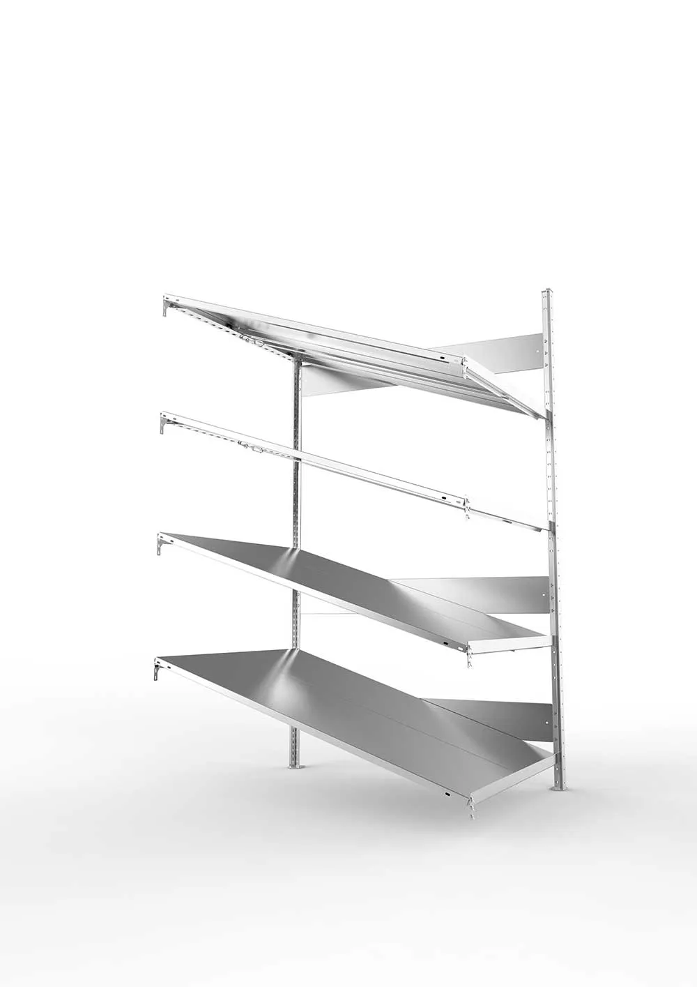 Metallregal Schrägbodenregal Metallregal S3 80 Anbauregal für Regalsystem Metall 2000 x 1000 x 1228vzk kpl. mit 4 Fachebenen
