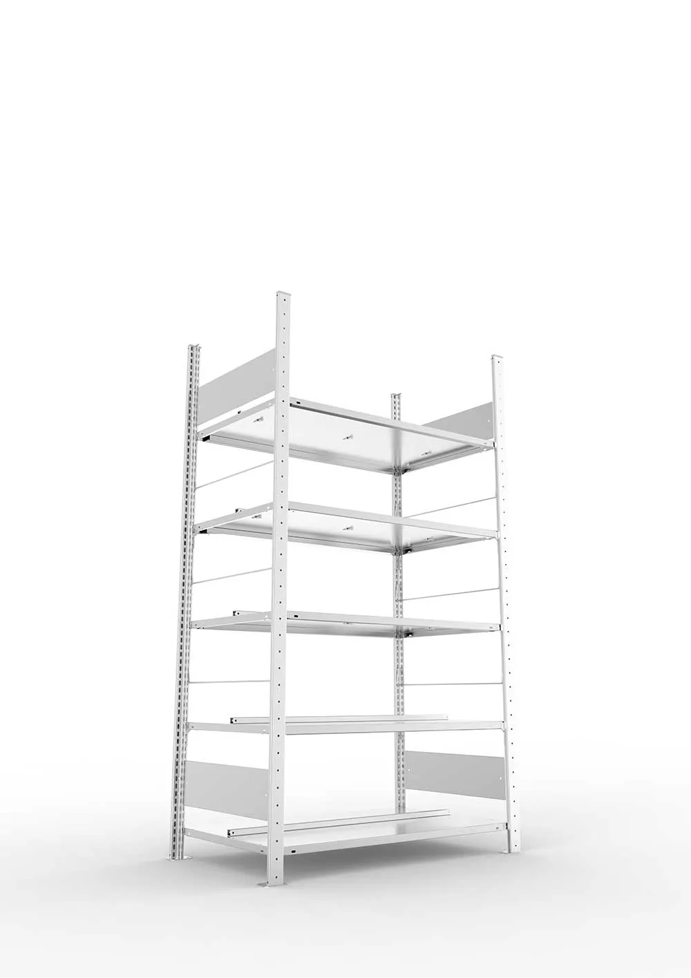 Büroregal Pro-Flex Stecksystem Grundregal – 185×100×60 cm, verzinkt, doppelseitig