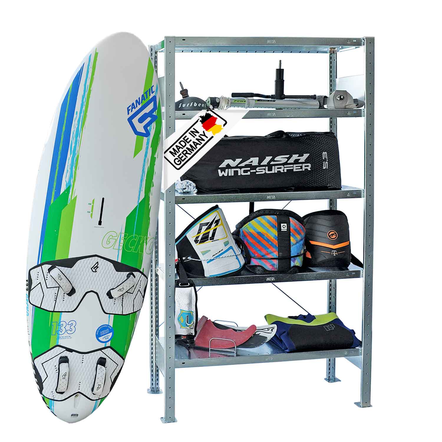 Fachbodenregal 185 x 100 x 30 cm mit 5 Fachböden Made in Germany