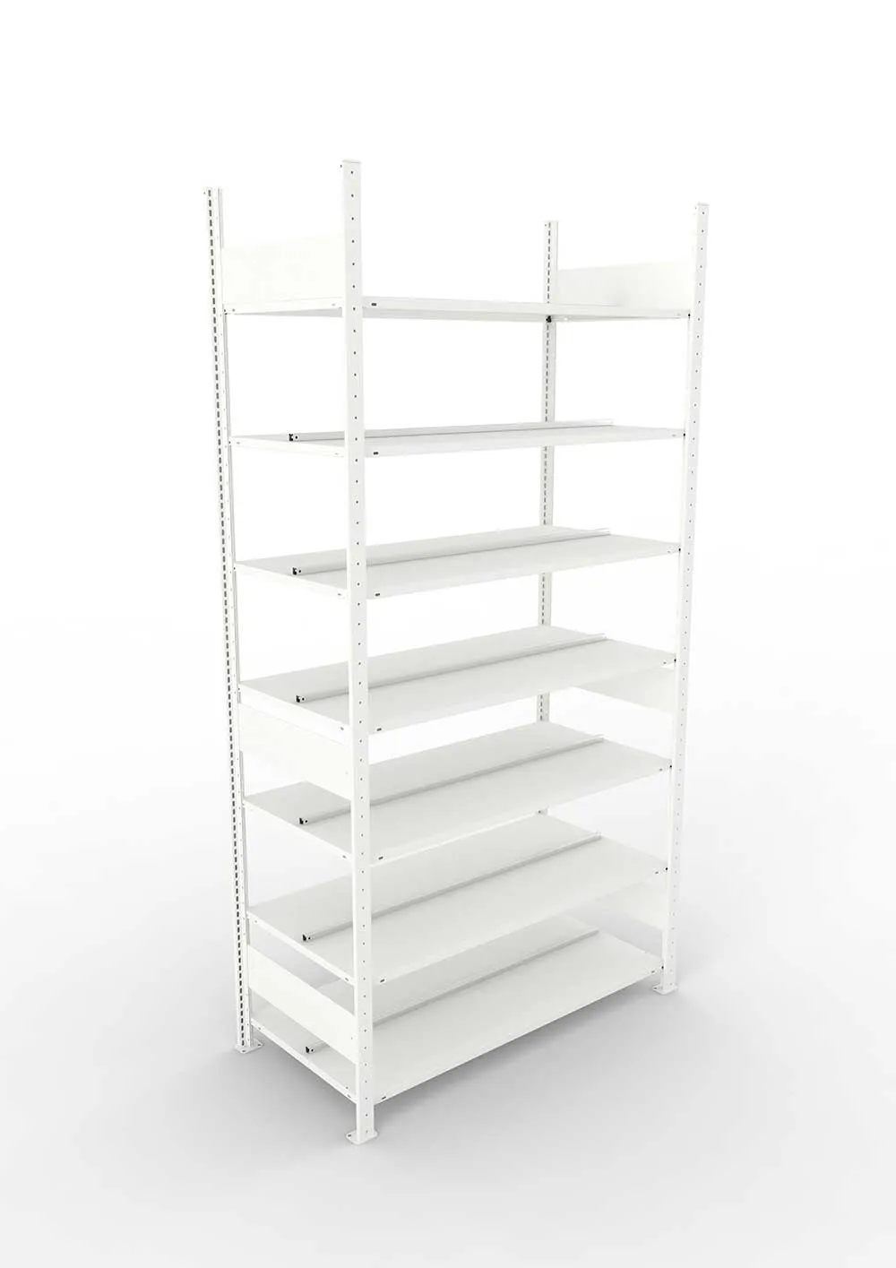 Büroregal Pro-Max Stecksystem Grundregal – 250×125×60 cm, RAL 7035, doppelseitig