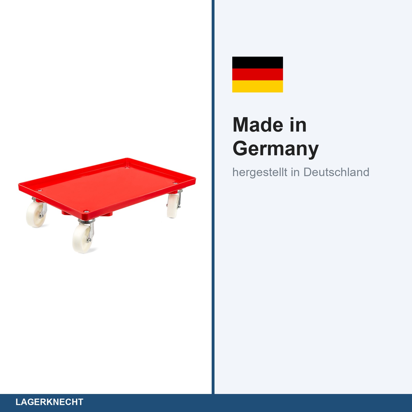 Transportroller für 60x40 cm, geschlossen, Kunststoffräder, 4 Lenkrollen, rot