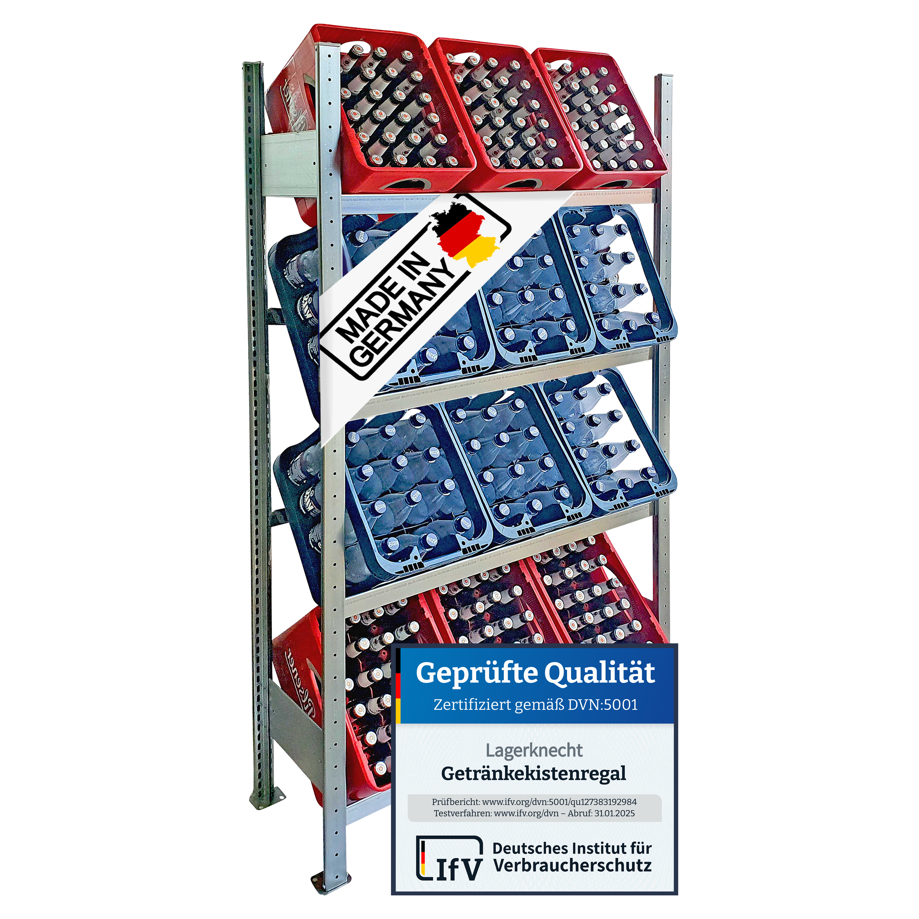 Getränkekistenregal 185×100 cm – 4 Ebenen, Grundregal, verzinkt GLX