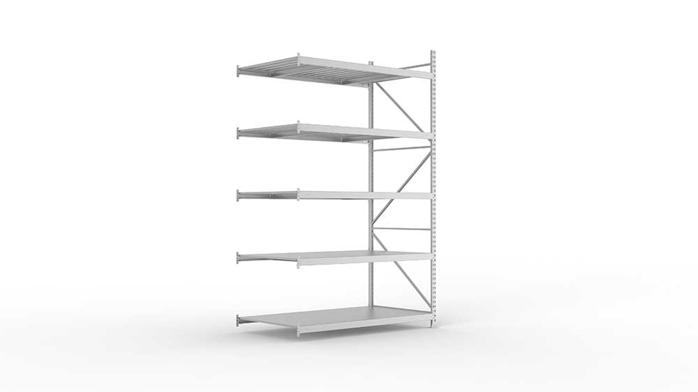 Weitspannregal Anbauregal 300×180×105 cm – Stahlpaneele, verzinkt