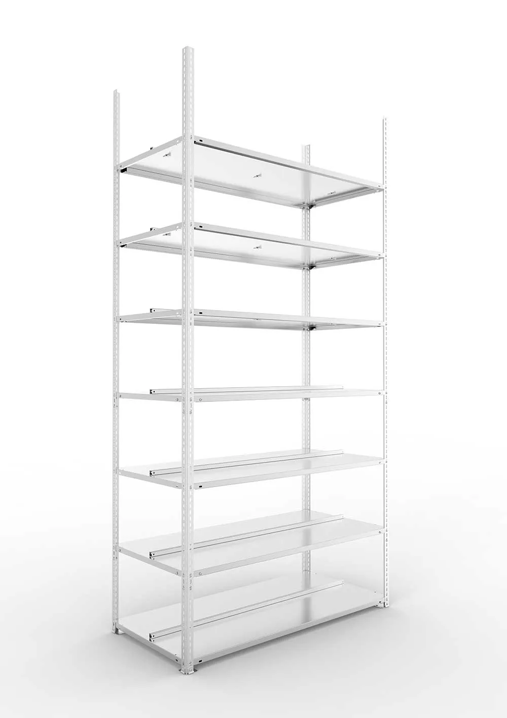 Büroregal Pro Schraubsystem Grundregal – 250×125×60 cm, verzinkt, doppelseitig