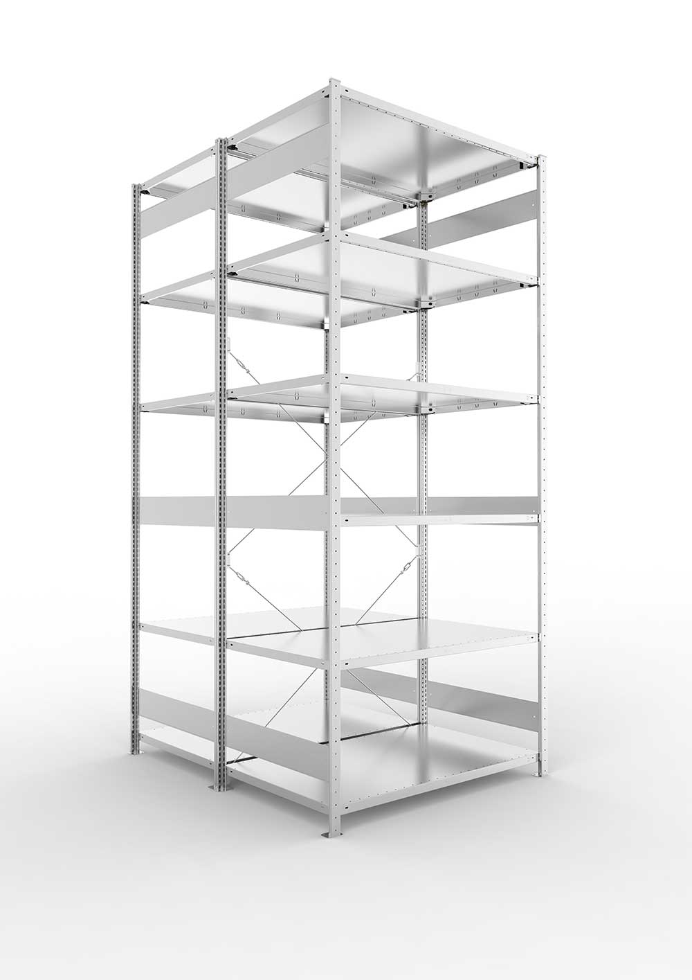 Metallregal Pro-Max Stecksystem Doppelgrundregal – 300×130×80 cm, 230 kg, verzinkt