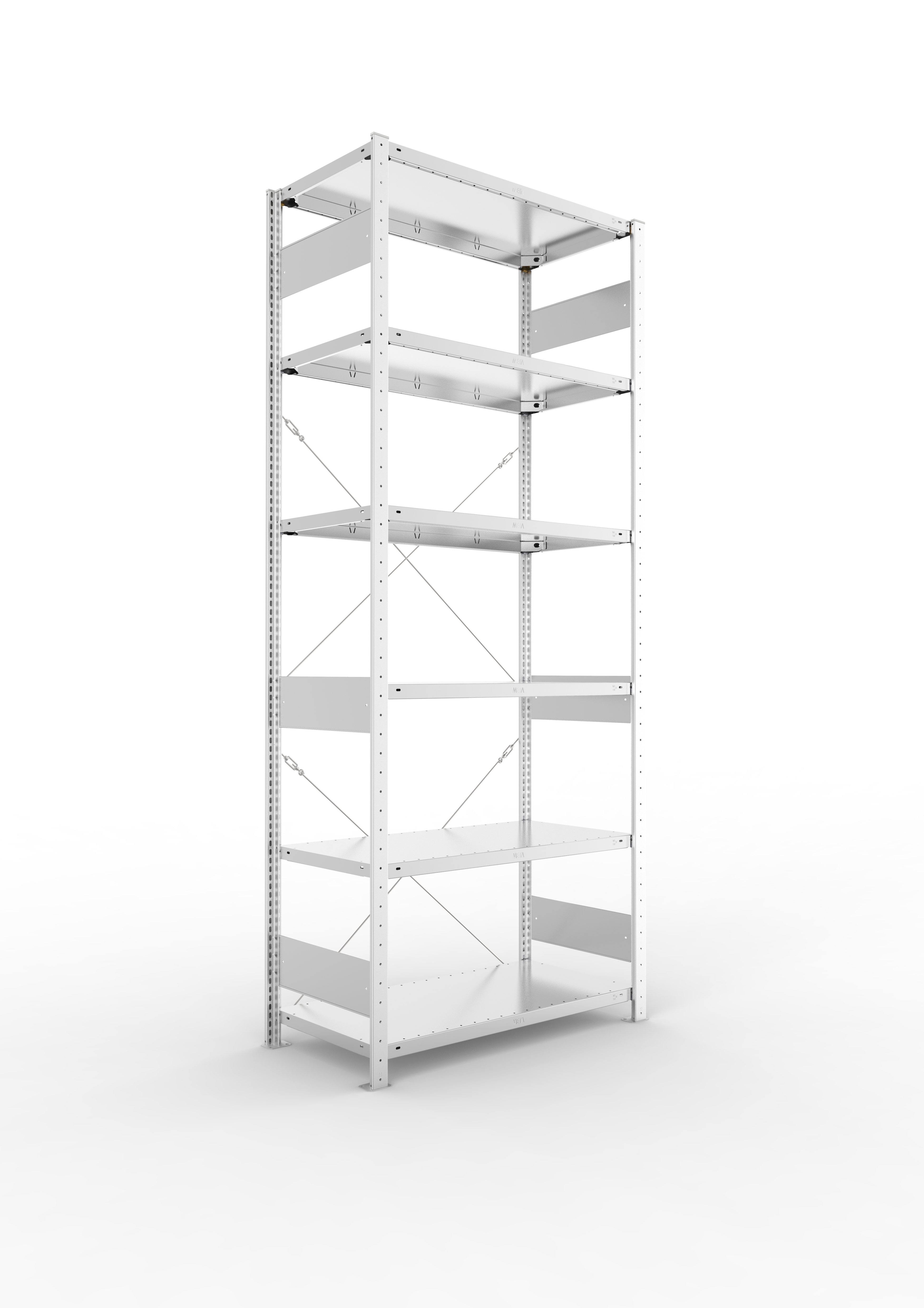 Schwerlastregal Pro-Flex Stecksystem Grundregal – 250×100×50 cm, 150 kg, verzinkt, 6 Böden