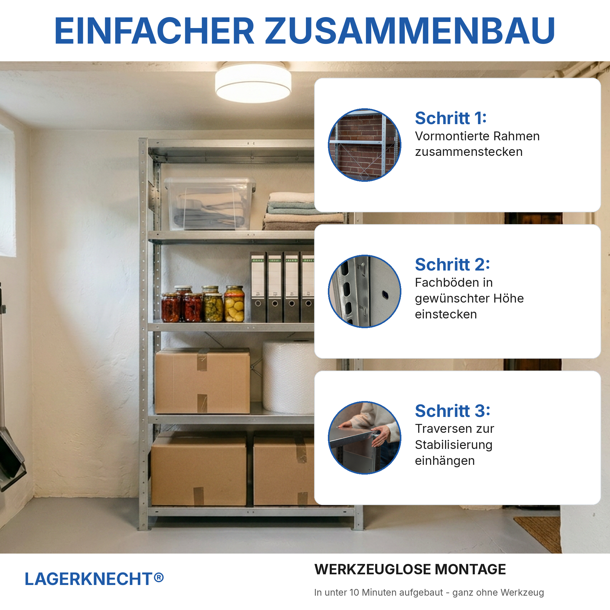 Metallregal Pro-Flex Stecksystem Grundregal – 200×100×40 cm, 150 kg, verzinkt, 5 Böden