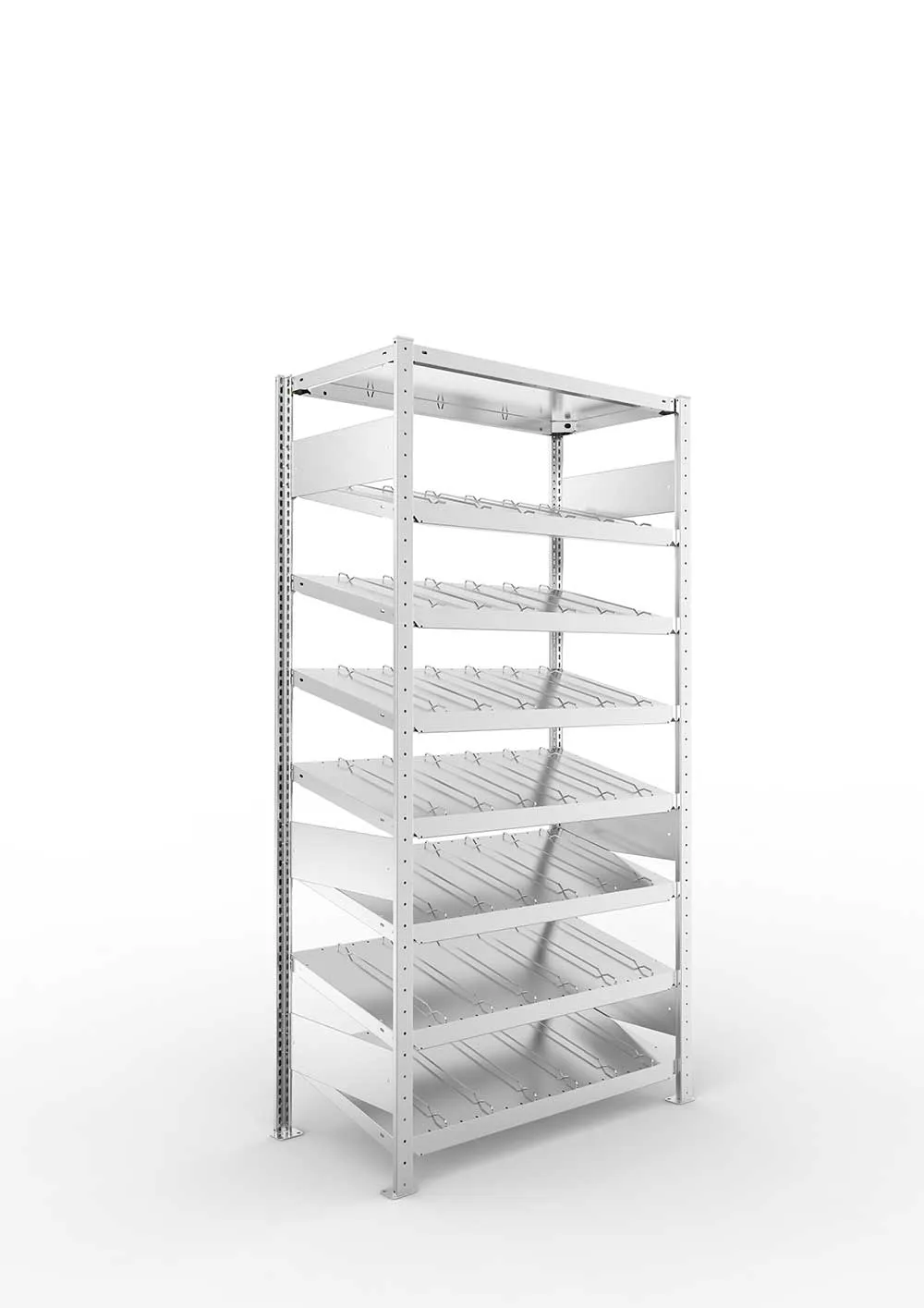 Metallregal Schrägbodenregal Metallregal 14° S3 Grundregal für Regalsystem Metall 2000 x 1000 x 500vzk kpl. ( KANBAN ) Einzeiliges Regal mit 8 Böden(230 kg Tragkraft)