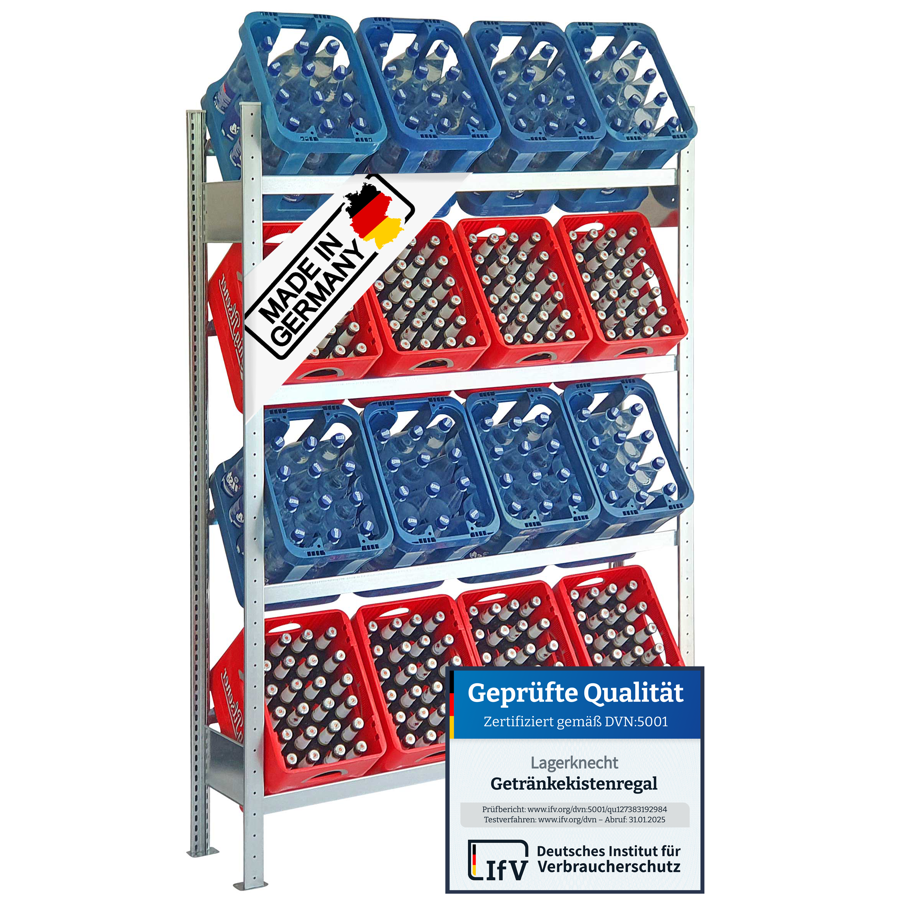 Getränkekistenregal 185×130 cm – 4 Ebenen, Grundregal, verzinkt