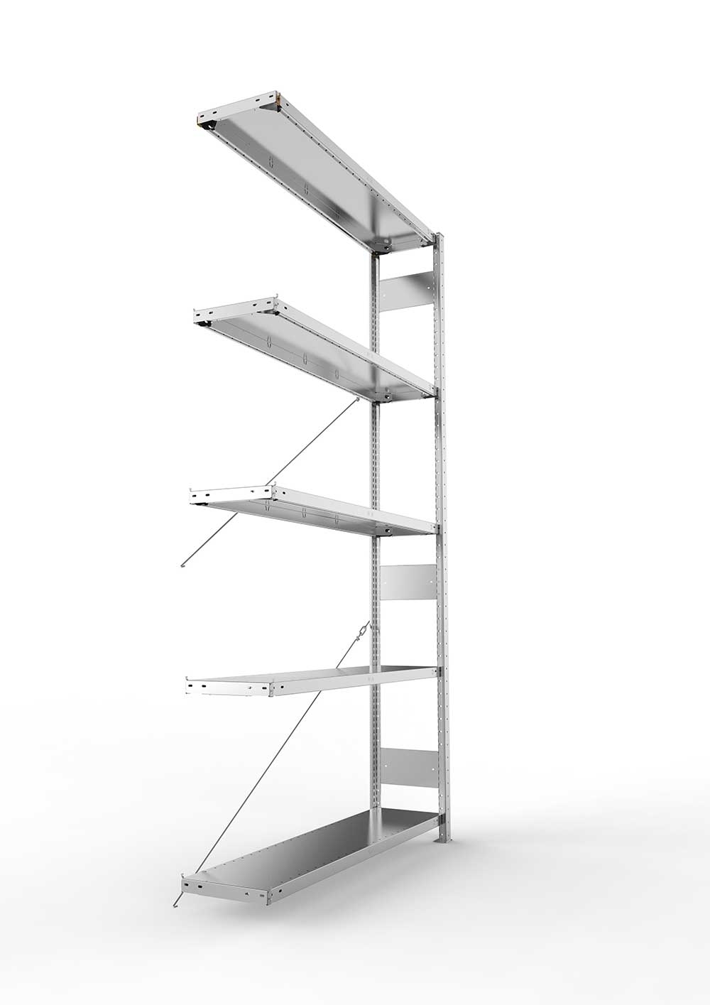 Metallregal Pro-Max Stecksystem Anbauregal – 250×130×30 cm, 230 kg, verzinkt, 5 Böden