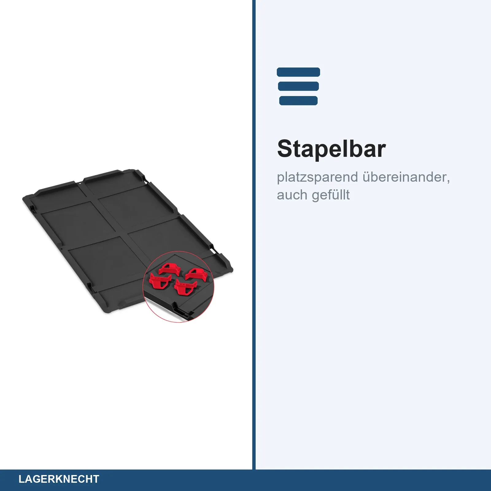 Auflagedeckel Set 600 x 400 für Eurobox NextGen 2.0 Cycle - Anthrazit - inkl. 4 rote Schiebeschnappverschlüsse