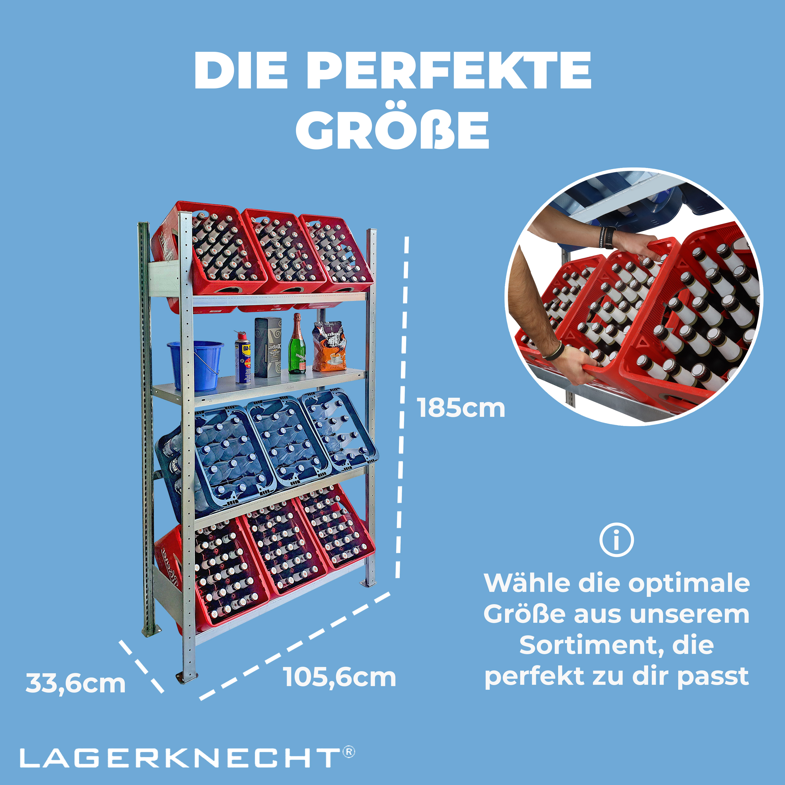 Getränkekistenständer made in Germany 185 cm Hoch 100 cm Breit 3 Ebenen Grundregal Mit Fachboden