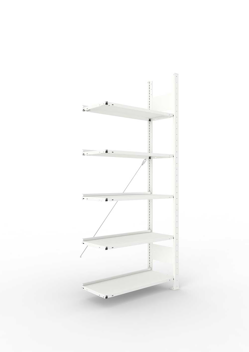 Büroregal Aktenregal Steckregal AR 1850 x 750 x 300 RAL 7035kpl. mit 5 Böden ohne Abdeckboden - einseitig in der Frontalansicht – ideal für Produktdetails