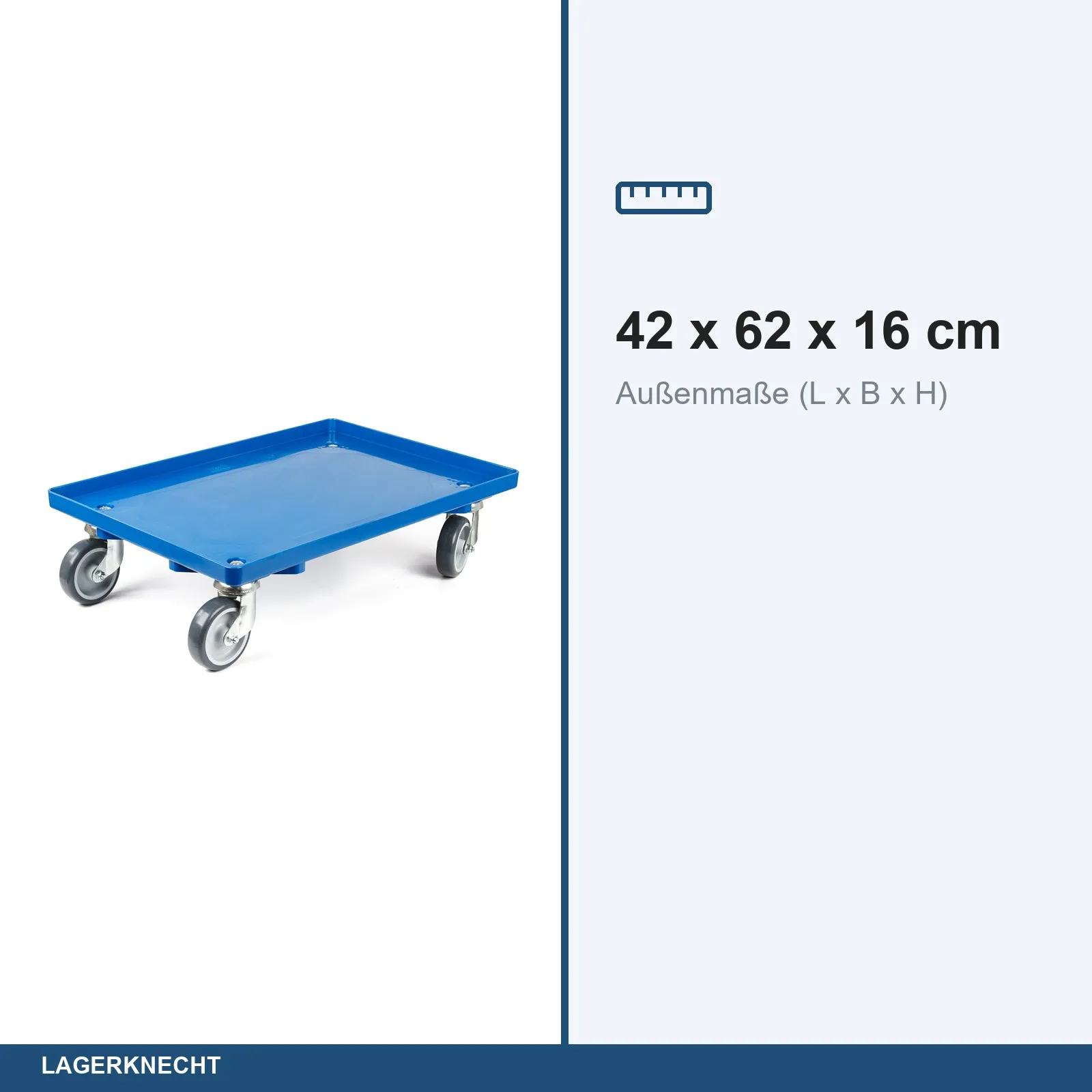 Transportroller für 60x40 cm, geschlossen, Gummiräder, 4 Lenkrollen, blau