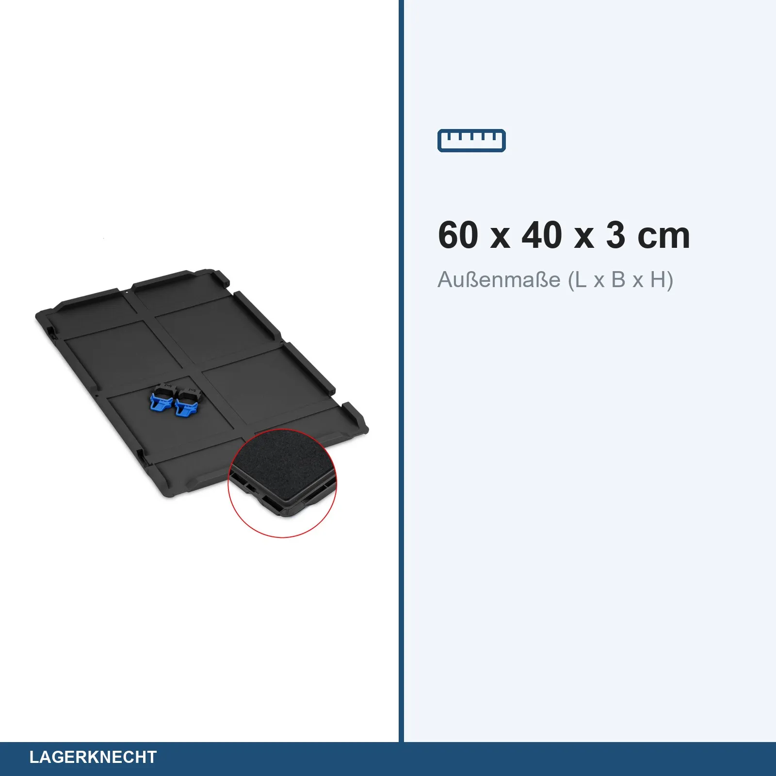 Scharnierdeckel Set 600 x 400 für Eurobox NextGen 2.0 Cycle - Anthrazit - mit Schaumstoff - inkl. 2 blaue Schiebeschnappverschlüsse