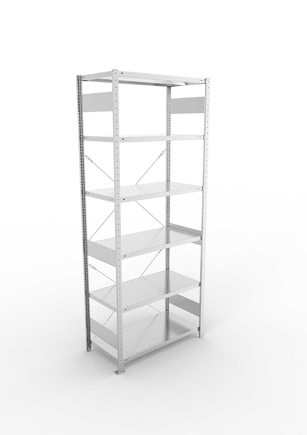 Metallregal Pro-Max Stecksystem Grundregal – 250×100×50 cm, 330 kg, verzinkt, 6 Böden