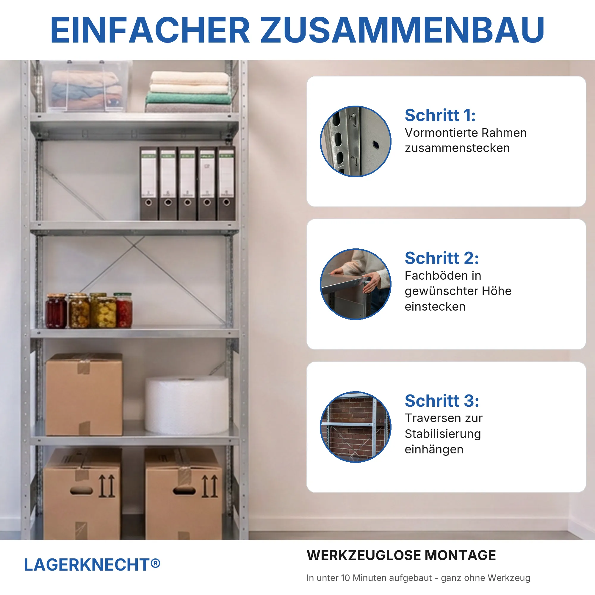 Schwerlastregal Pro-Flex Stecksystem Grundregal – 250×100×80 cm, 230 kg, verzinkt, 6 Böden