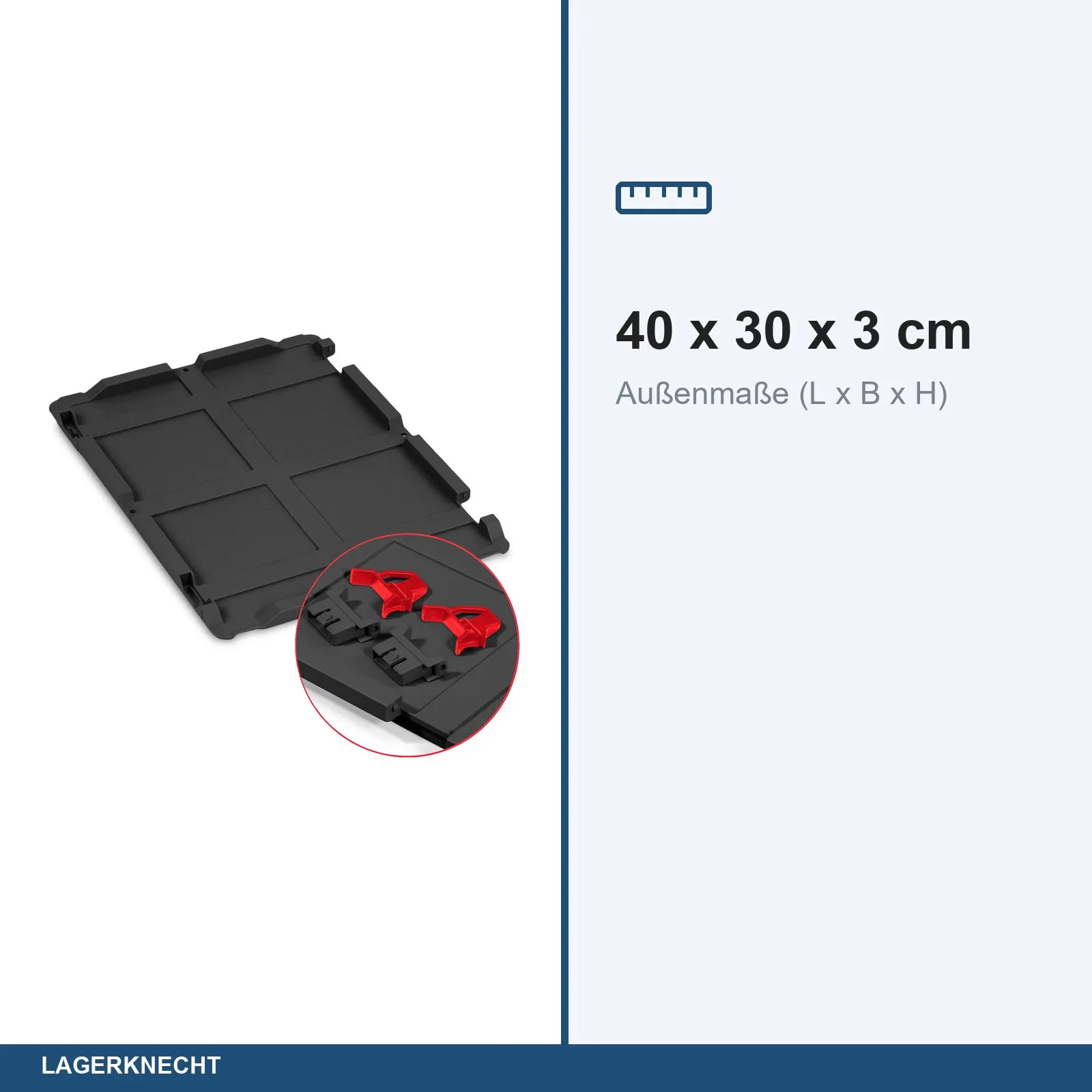 Scharnierdeckel Set 400 x 300 für Eurobox NextGen 2.0 Cycle - Anthrazit - inkl. 2 rote Schiebeschnappverschlüsse