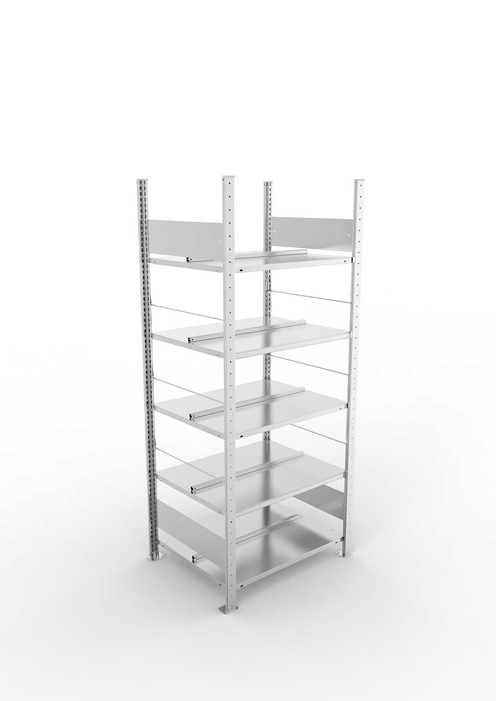Büroregal Pro-Flex Stecksystem Grundregal – 185×75×60 cm, verzinkt, doppelseitig