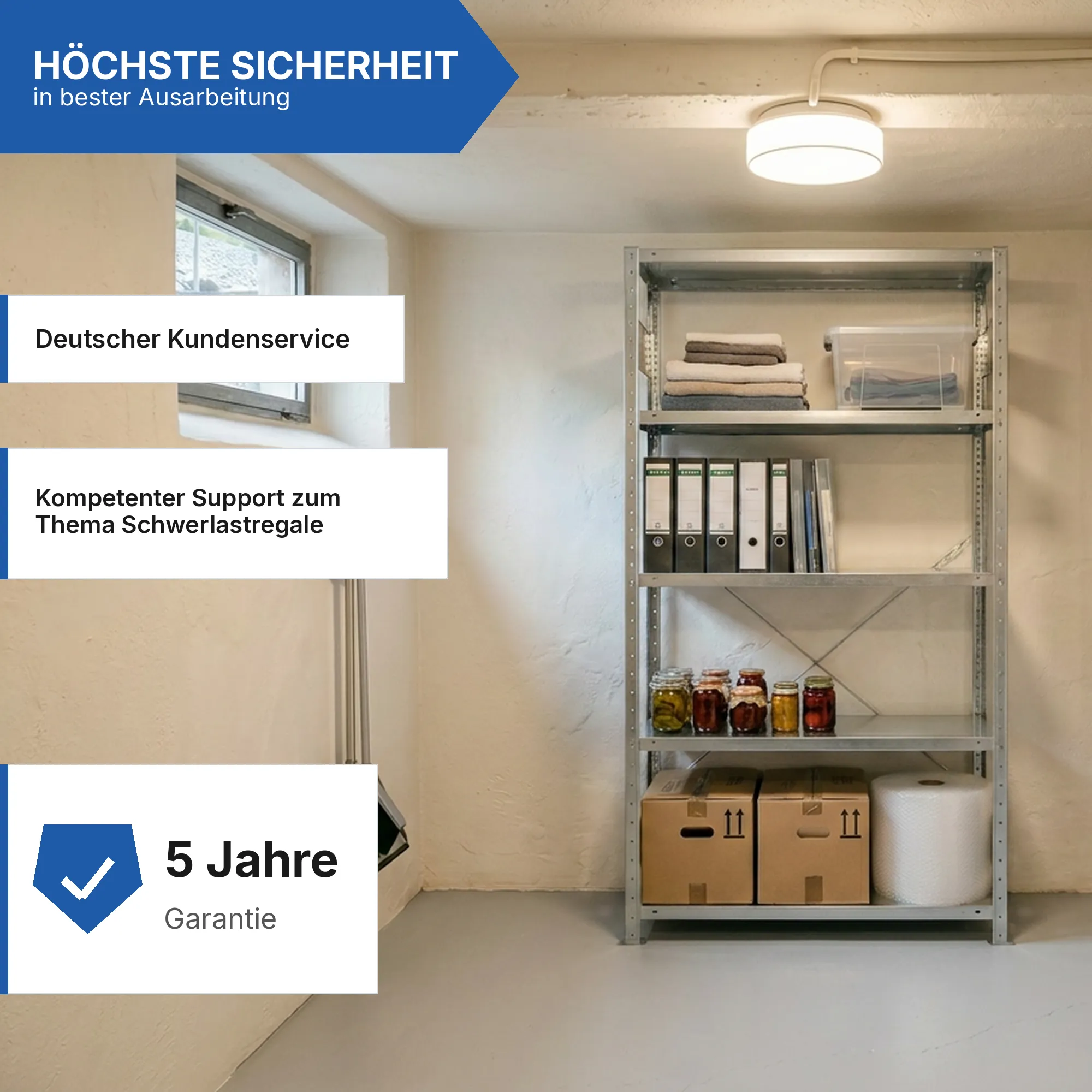 Metallregal Pro-Flex Stecksystem Grundregal – 200×100×40 cm, 230 kg, verzinkt, 5 Böden