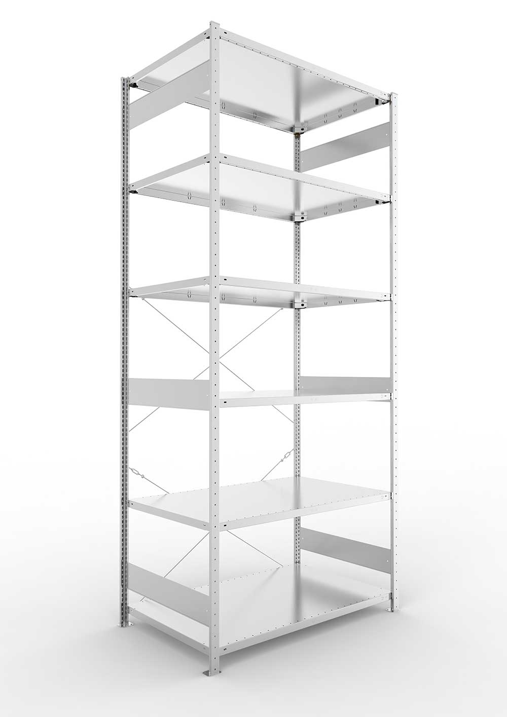 Metallregal Pro-Max Stecksystem Grundregal – 300×130×80 cm, 230 kg, verzinkt, 6 Böden