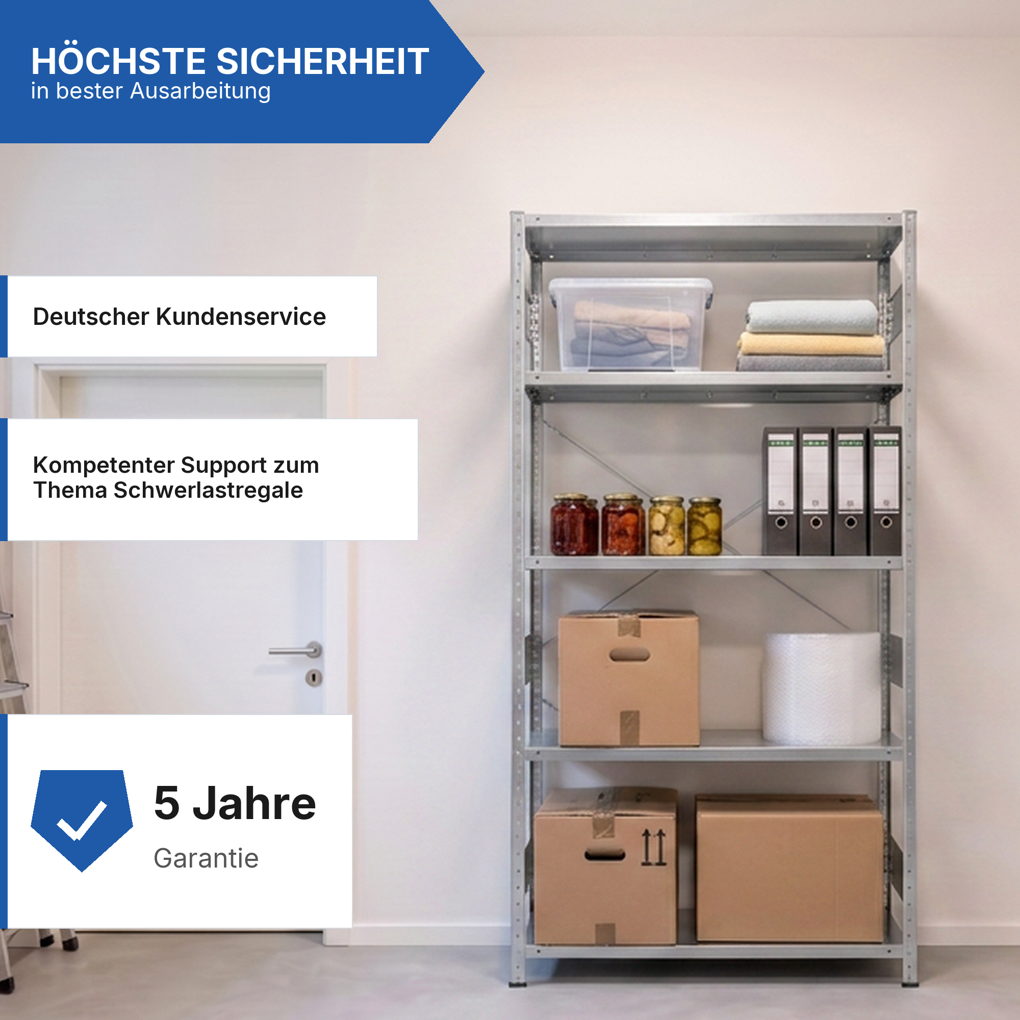 Schwerlastregal Pro-Flex Stecksystem Grundregal – 250×130×60 cm, 230 kg, verzinkt, 5 Böden