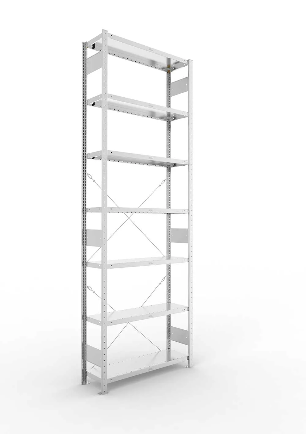 Metallregal Pro-Max Stecksystem Grundregal – 300×100×30 cm, 230 kg, verzinkt, 7 Böden