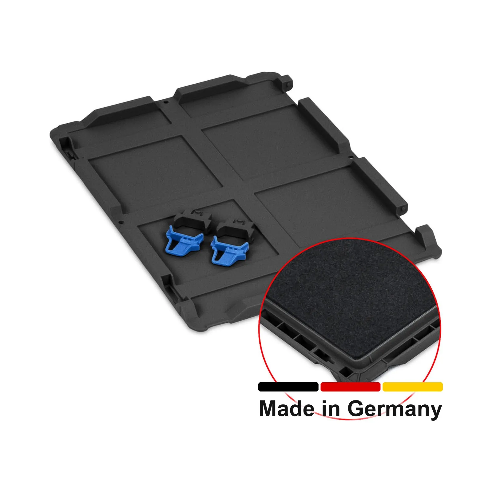 Scharnierdeckel Set 400 x 300 für Eurobox NextGen 2.0 Cycle - Anthrazit - mit Schaumstoff - inkl. 2 blaue Schiebeschnappverschlüsse