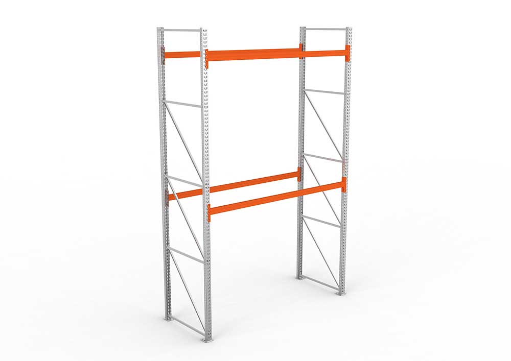 Palettenregal Patronum Grundregal 4400 x 2870 x 1100 bis 500 Kg Palettengewicht vzk / RAL 2001 kpl. mit 3 Lagerebenen ( 1 Feld )