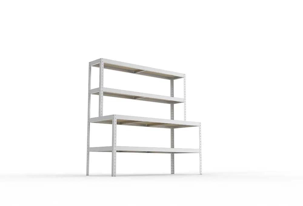 Packtisch mit Ablage – Schwerlastregal, Spanplatten, verzinkt (Varianten)