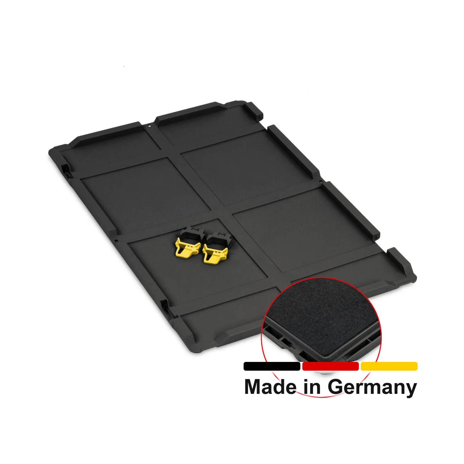 Scharnierdeckel Set 600 x 400 für Eurobox NextGen 2.0 Cycle - Anthrazit - mit Schaumstoff - inkl. 2 gelbe Schiebeschnappverschlüsse