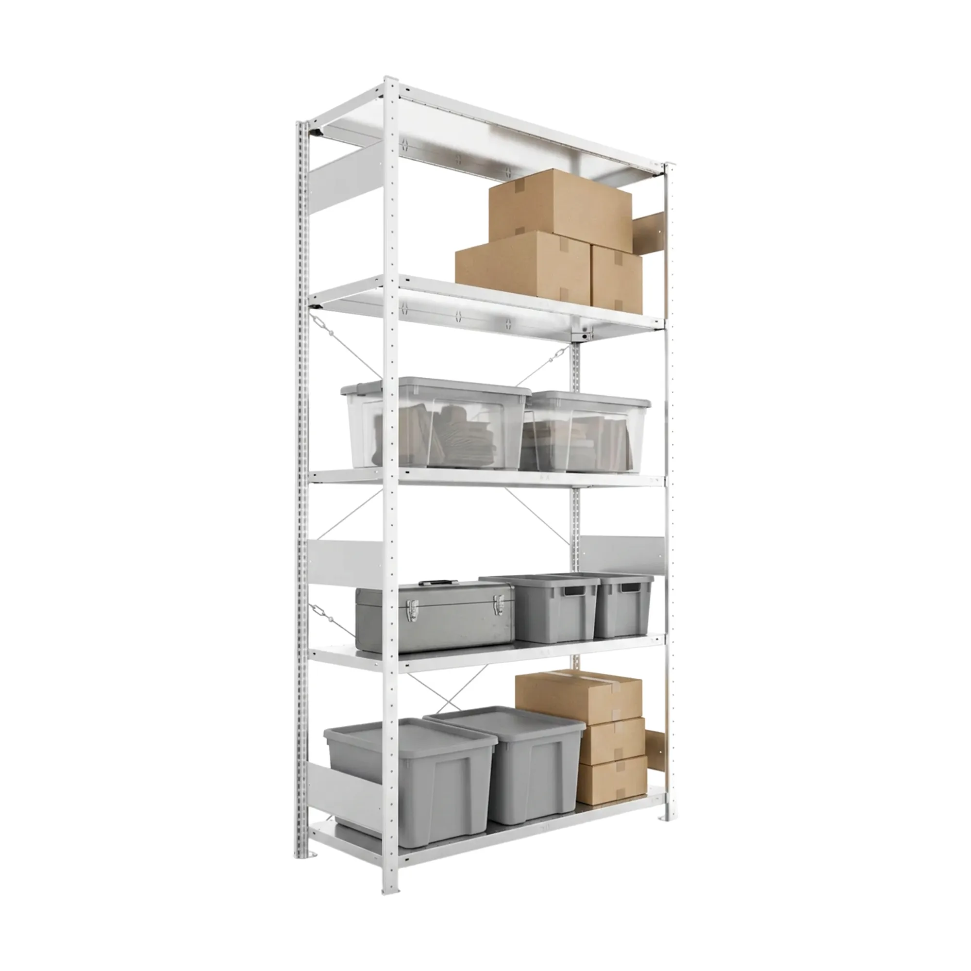 Schwerlastregal Pro-Flex Stecksystem Grundregal – 250×130×50 cm, 230 kg, verzinkt, 5 Böden