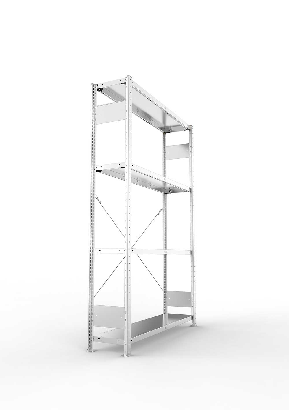 Metallregal Pro-Flex Stecksystem Grundregal – 200×130×30 cm, 230 kg, verzinkt, 4 Böden