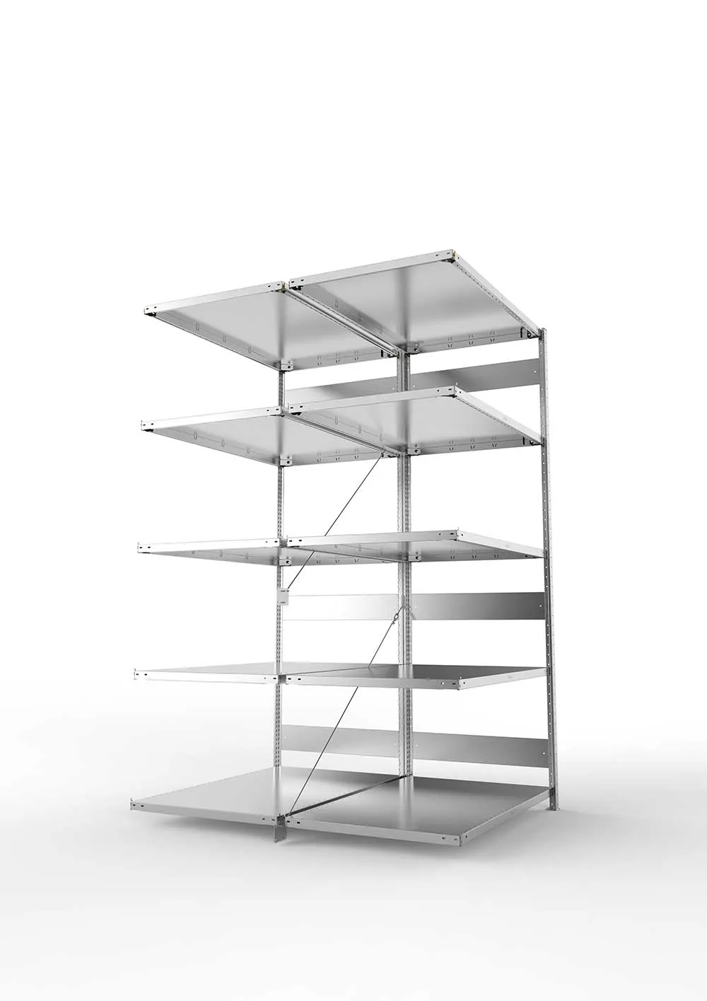 Metallregal Pro-Max Stecksystem Doppelanbauregal – 300×130×80 cm, 230 kg, verzinkt