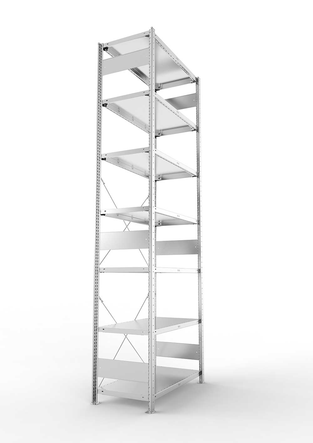 Metallregal Pro-Max Stecksystem Grundregal – 300×100×50 cm, 150 kg, verzinkt, 7 Böden