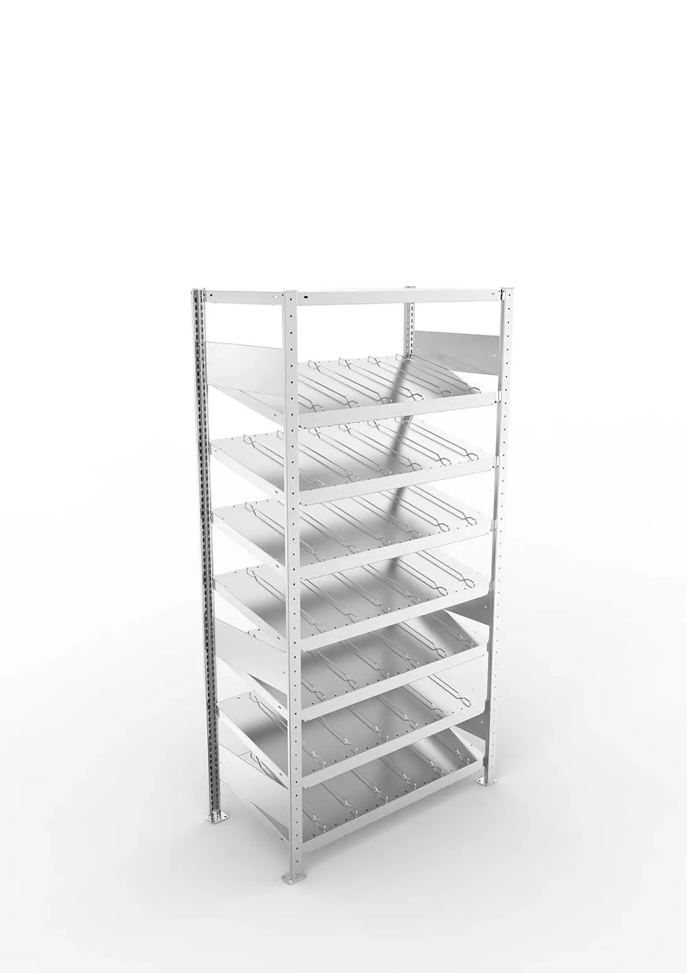 Metallregal Schrägbodenregal Metallregal 14° S3 Grundregal für Regalsystem Metall 2000 x 1000 x 500vzk kpl. ( KANBAN ) Einzeiliges Regal mit 8 Böden(230 kg Tragkraft)