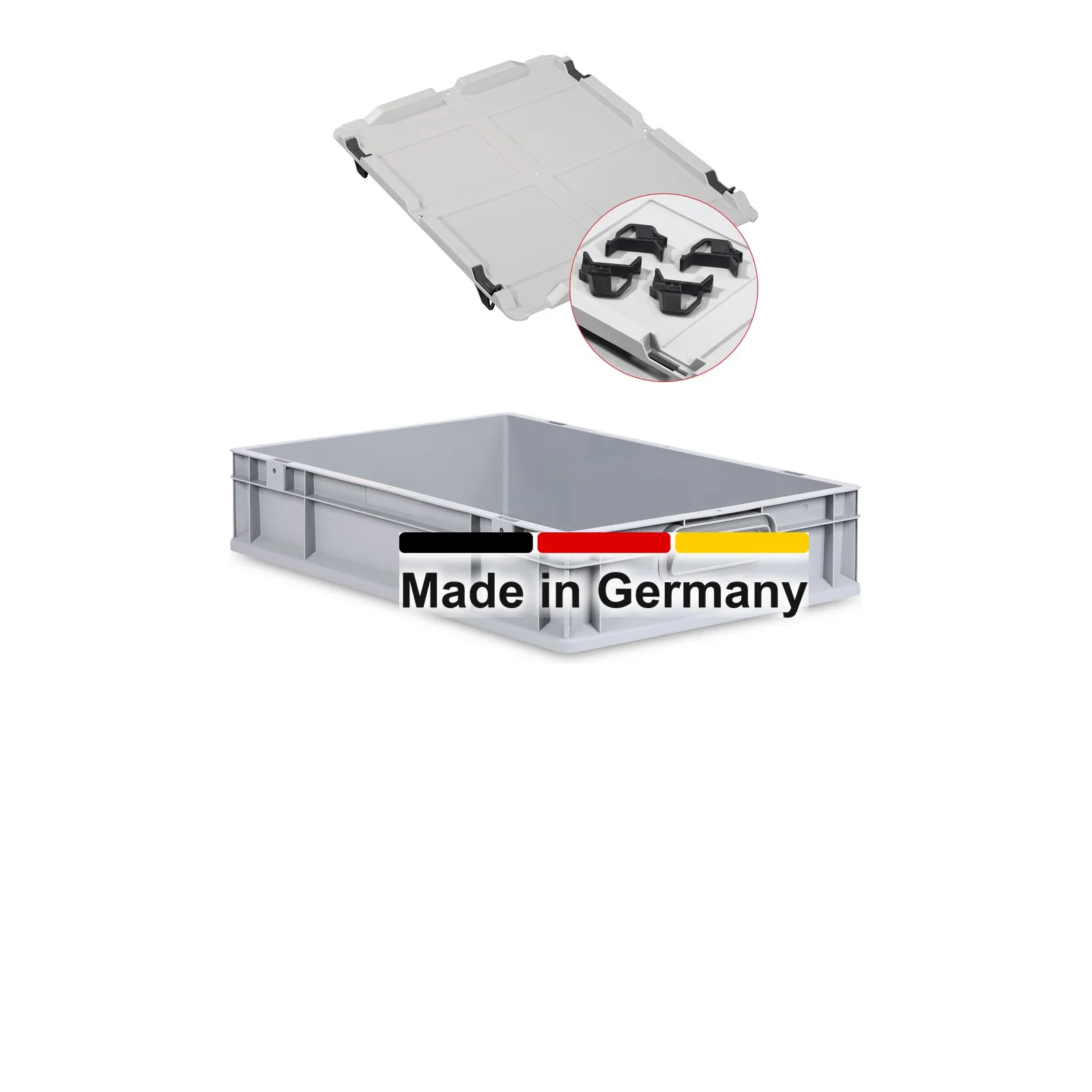 3x Eurobox 60x40x12 cm mit Deckel - NextGen, Griffe geschlossen