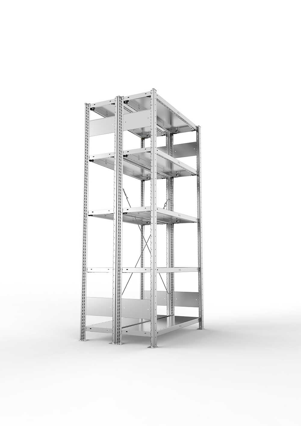 Metallregal Pro-Max Stecksystem Doppelgrundregal – 200×100×30 cm, 150 kg, verzinkt