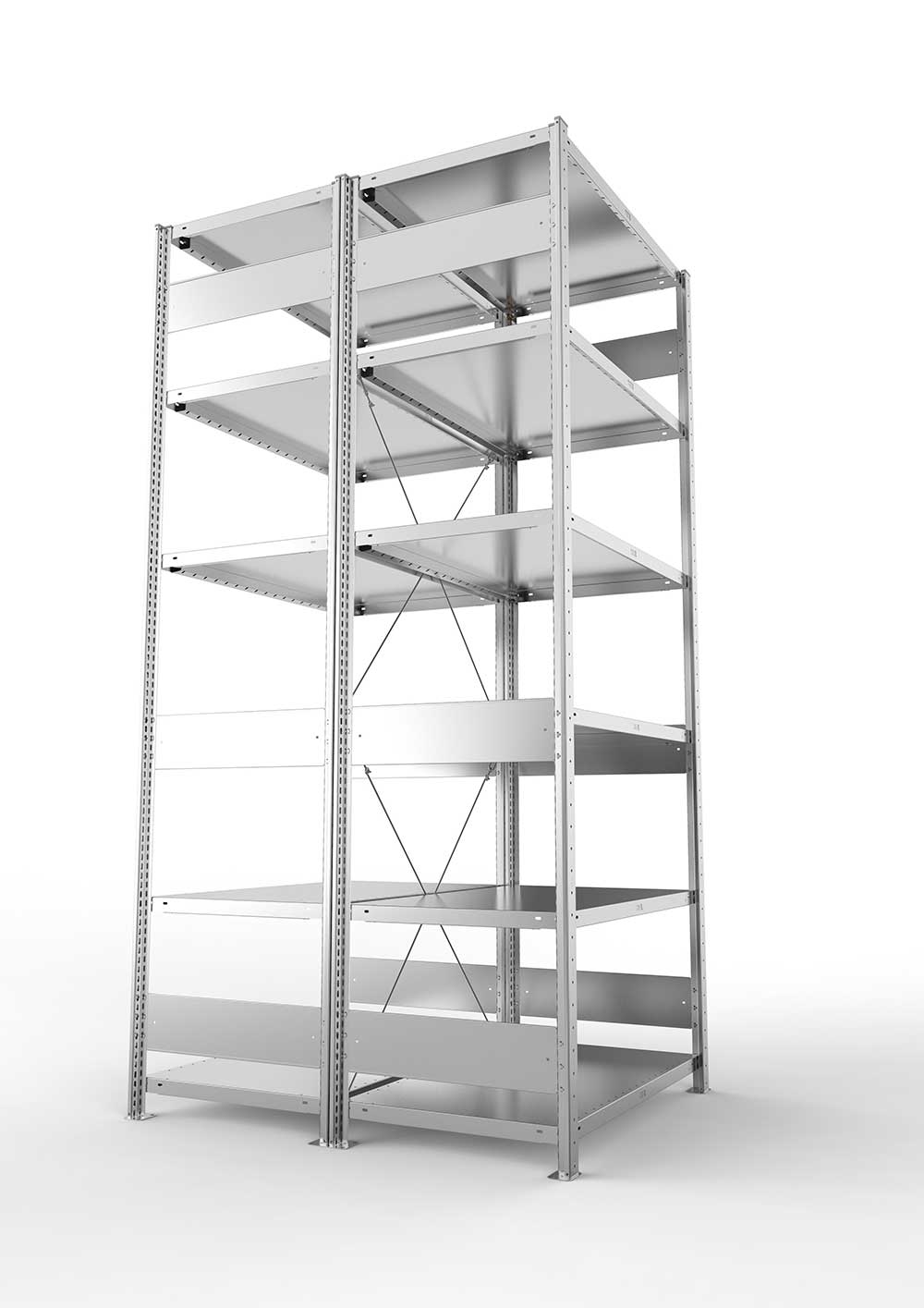 Metallregal Pro-Flex Stecksystem Doppelgrundregal – 250×100×60 cm, 230 kg, verzinkt