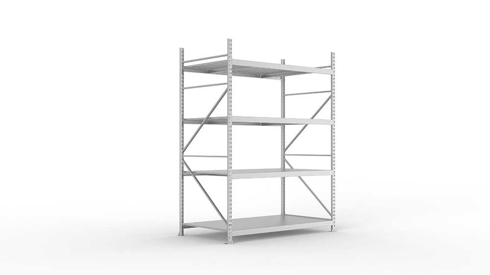 Weitspannregal  Grundregal 2500 mm mm x 1800 mm x 1050 mm verzinkt komplett mit Stahlpaneele mit 4 Böden Weitspannregal  Lagerknecht