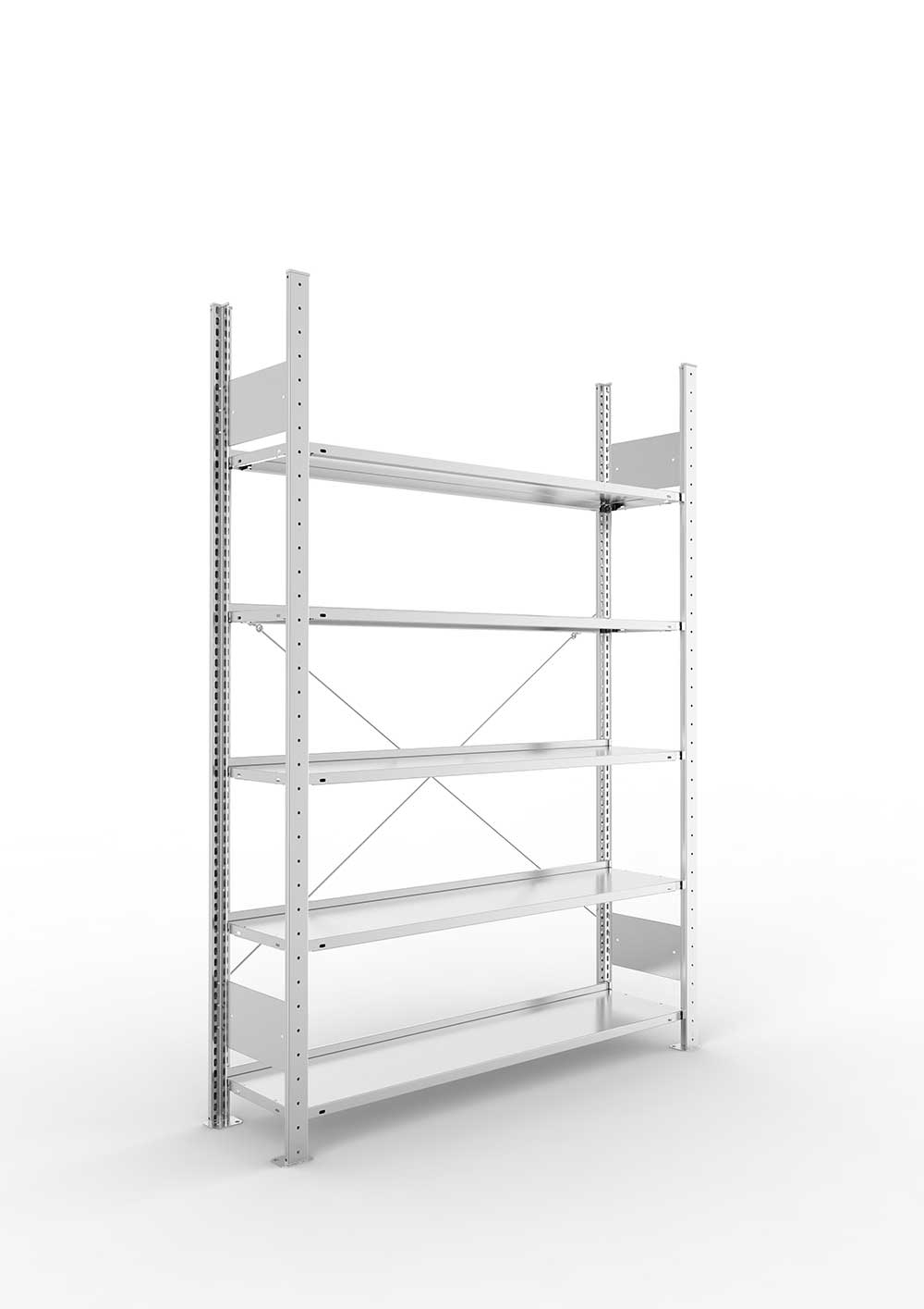Büroregal Aktenregal als Steckregal GR 1850 x 1250 x 300 vzk kpl. mit 5 Böden ohne Abdeckboden - einseitig in der Frontalansicht – ideal für Produktdetails
