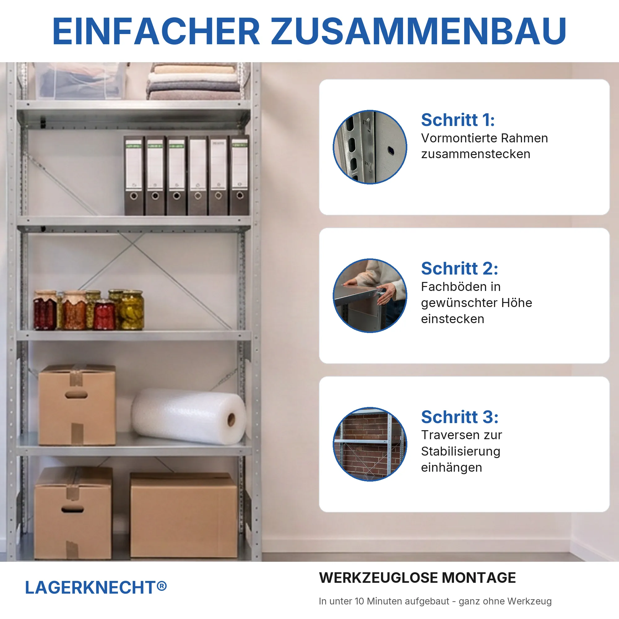 Schwerlastregal Pro-Flex Stecksystem Grundregal – 250×100×50 cm, 230 kg, verzinkt, 6 Böden