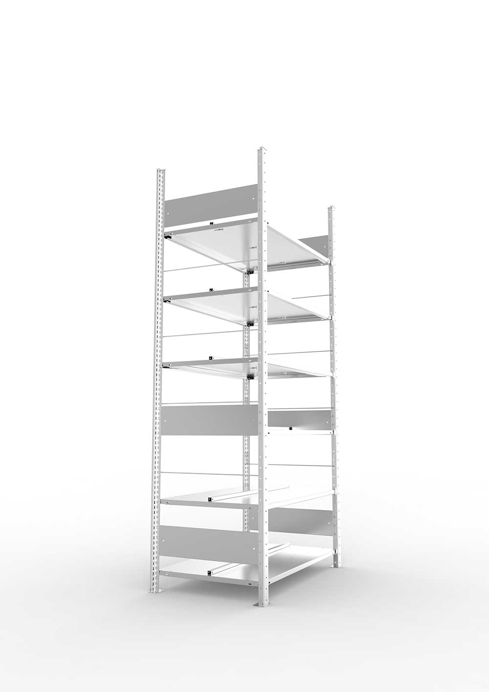 Büroregal Pro-Flex Stecksystem Grundregal – 220×100×60 cm, verzinkt, doppelseitig