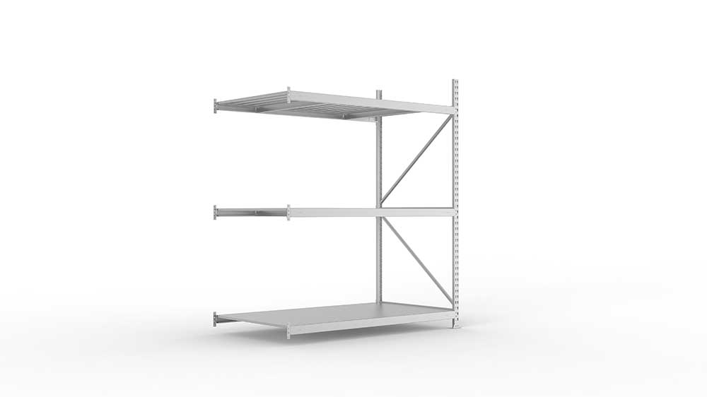 Weitspannregal  Anbauregal 2200 mm x 1800 mm x 1050 mm verzinkt komplett mit Stahlpaneele mit 3 Böden Weitspannregal  Lagerknecht