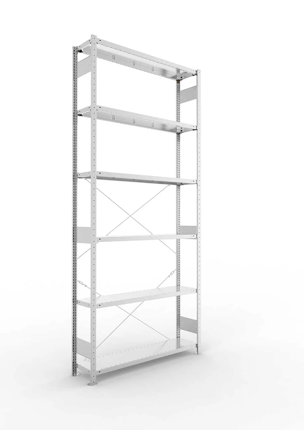 Metallregal Pro-Max Stecksystem Grundregal – 300×130×30 cm, 230 kg, verzinkt, 6 Böden