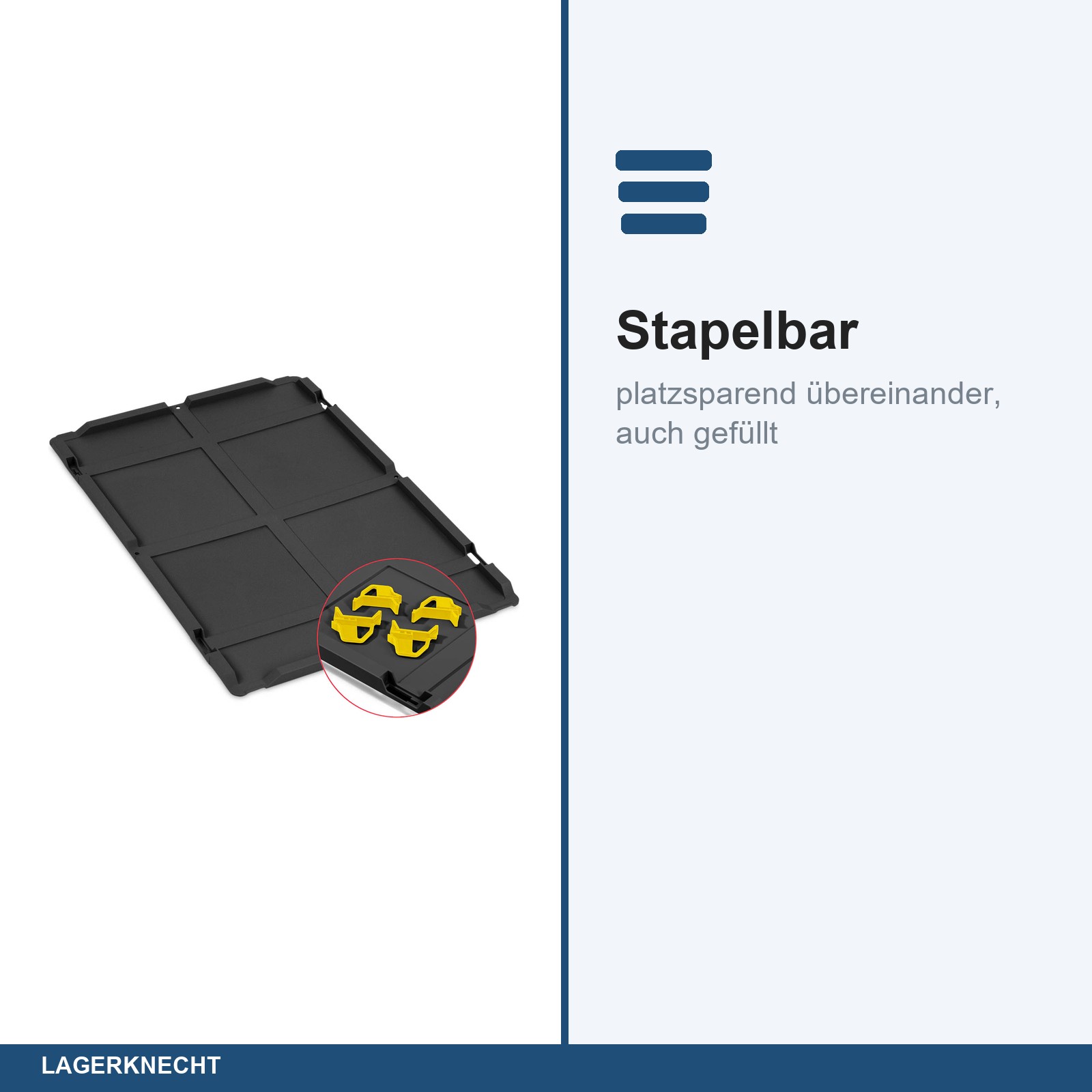 Auflagedeckel Set 600 x 400 für Eurobox NextGen 2.0 Cycle - Anthrazit - inkl. 4 gelbe Schiebeschnappverschlüsse