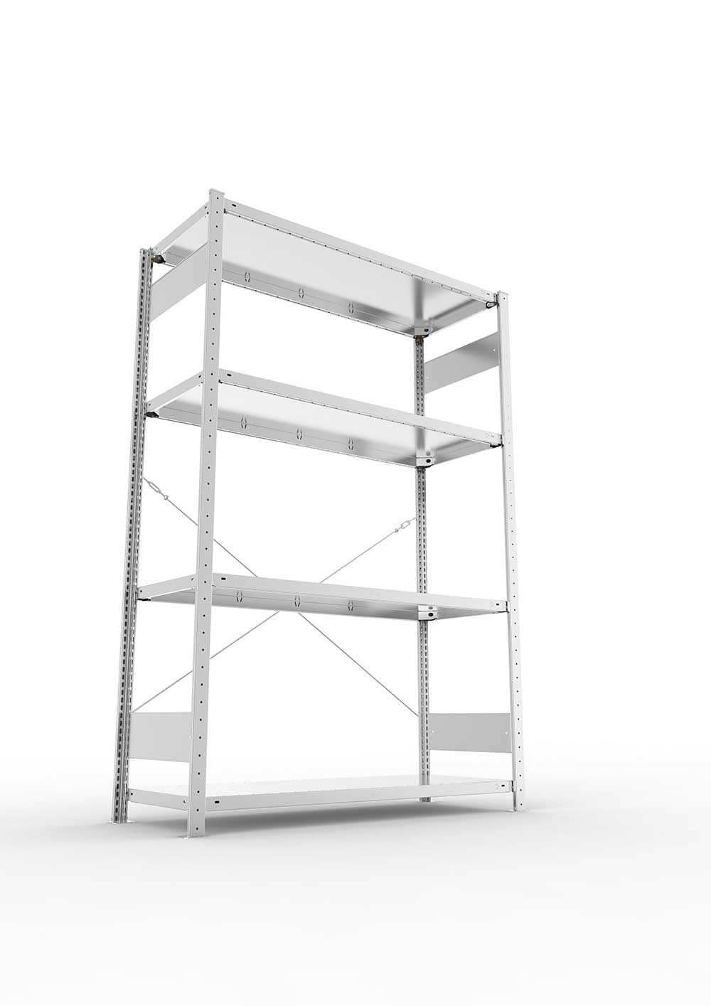 Metallregal Pro-Max Stecksystem Grundregal – 200×130×50 cm, 230 kg, verzinkt, 4 Böden