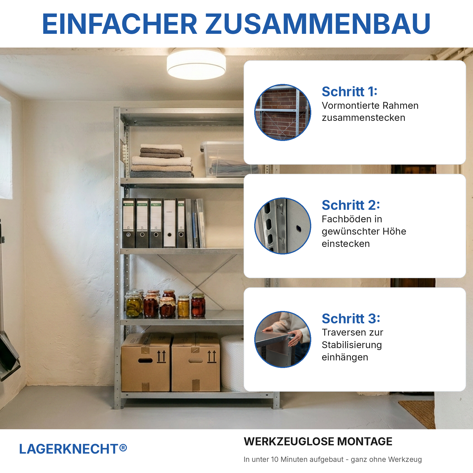 Metallregal Pro-Flex Stecksystem Grundregal – 200×100×40 cm, 230 kg, verzinkt, 5 Böden