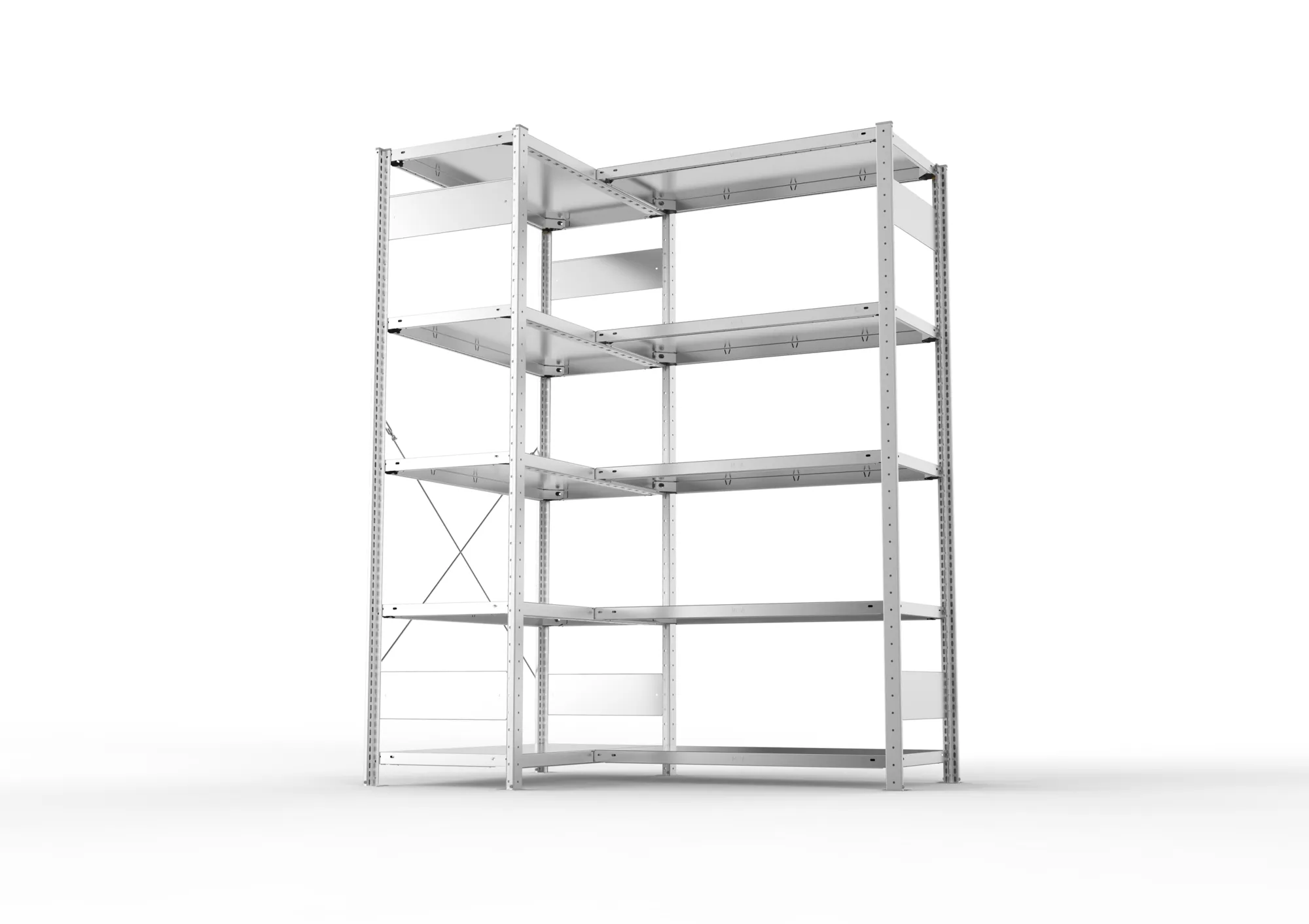 Steckregal Eckregal – 200×50 cm, 10 Böden, 100 kg, verzinkt